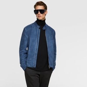 Zara Mens Blue Suede Jacket Size Xl 